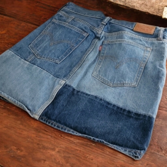 Vintage LEVI'S Jeans Redone Upcycled Patchwork Jean Skirt S Denim Mini - Picture 16 of 16
